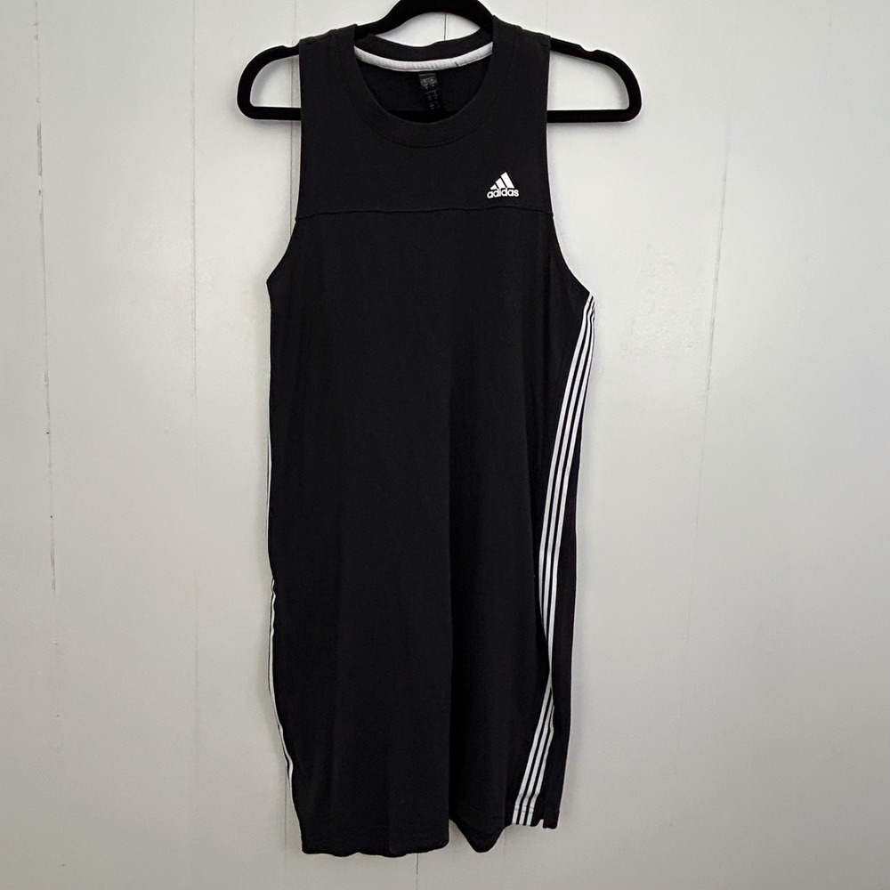 Adidas Womens Black 3-Stripe Racerback Tank Dress Sleeveless Sporty Small